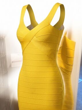 Yellow Bodycon Bandage Dress - Women
